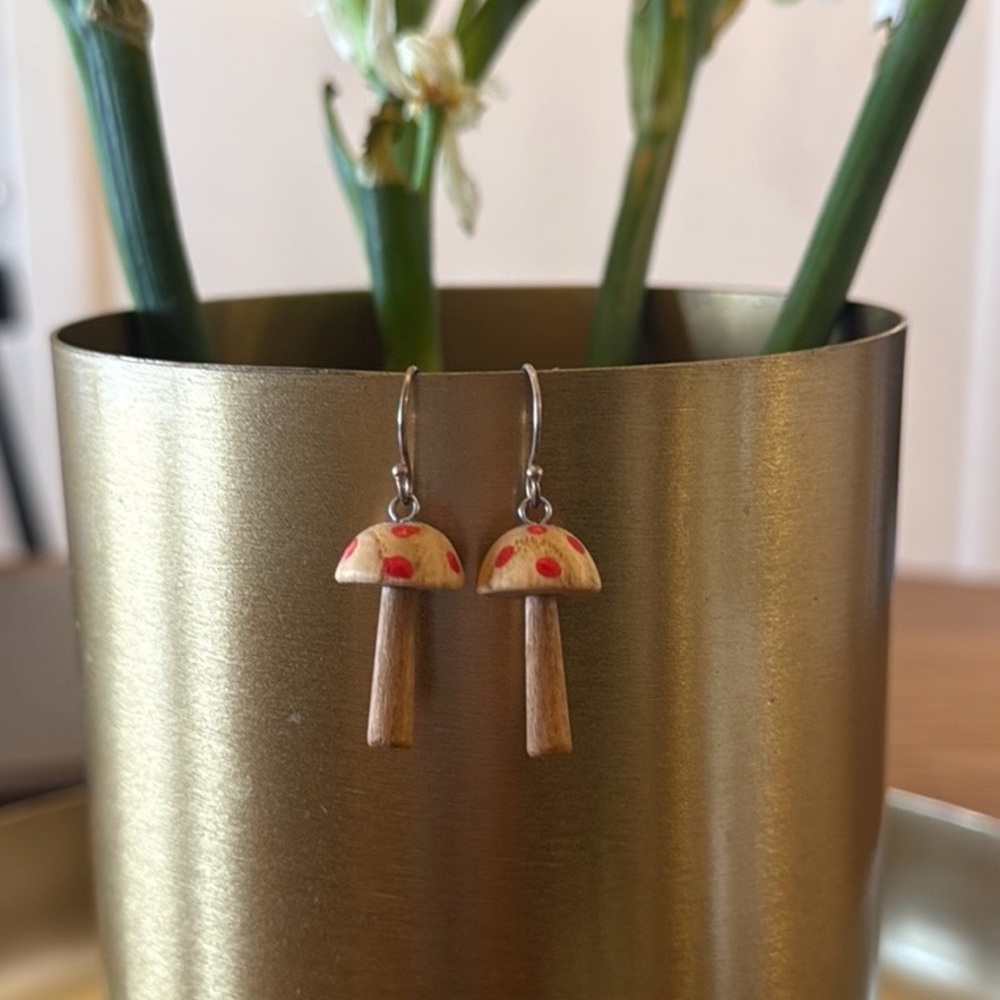 Wooden Mushroom Earrings